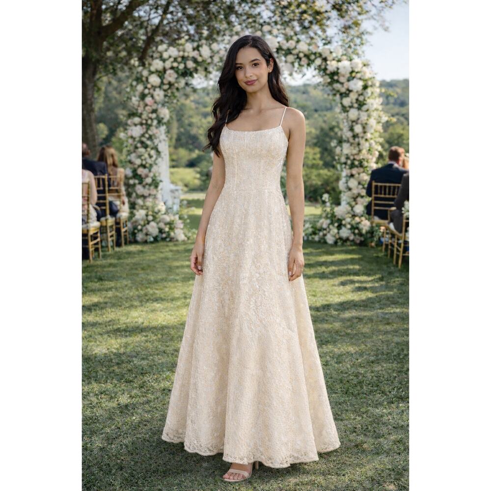 C.T. City Triangle Champagne Lace Dress Size 3/4 NWT Spaghetti Strap Formal